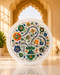12-Inch Round Floral Vase Inlay White Marble Side Table
