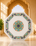 Premium 22-Inch Octagonal White Marble Coffee Table with Floral Medallion