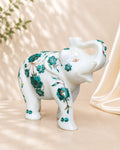 7-Inch Emerald Floral Inlay White Marble Elephant