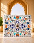 18x24-Inch Rectangular Floral Inlay White Marble Coffee Table