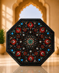 15-Inch Octagonal Floral Inlay Black Marble Table Top