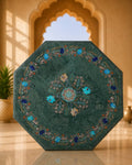 20-Inch Octagonal Floral Inlay Green Marble Coffee Table