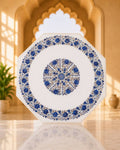 35-Inch Octagonal Floral Inlay White Marble Coffee Table
