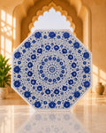 36-Inch Octagonal Cobalt Floral Inlay White Marble Coffee Table