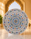 48-Inch Circular Floral Inlay White Marble Dining Table Top