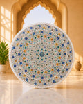 43-Inch Circular Floral Inlay White Marble Dining Table