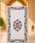55-Inch Rectangular Floral Inlay White Marble Coffee Table