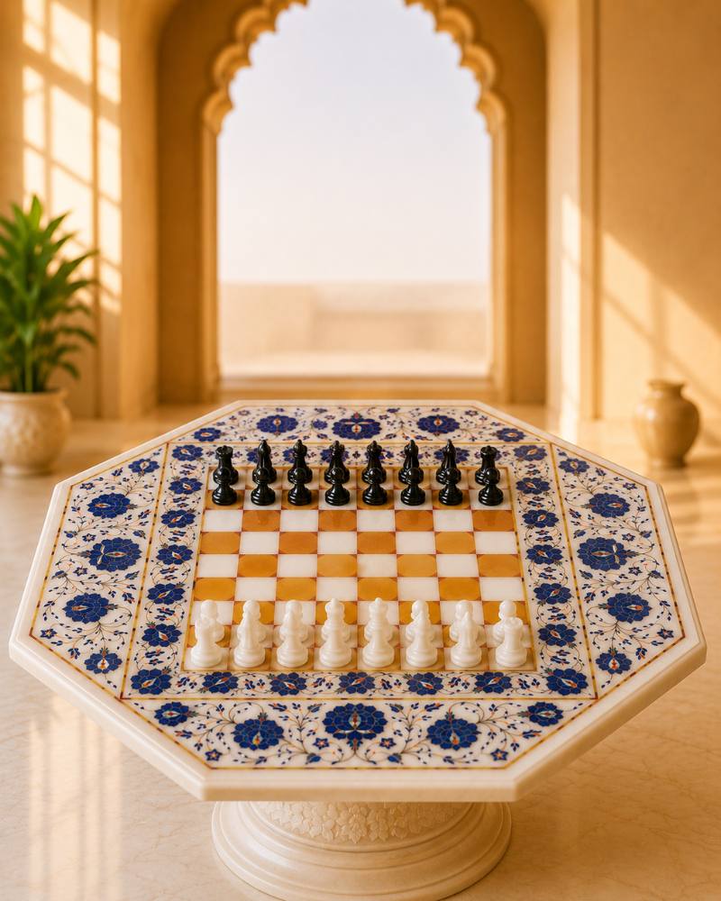 30-Inch Octagonal Floral Inlay Chess Table Top