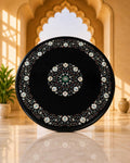 35-Inch Circular Floral Inlay Black Marble Coffee Table