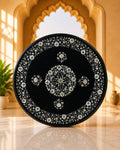 42-Inch Circular Floral Inlay Black Marble Coffee Table