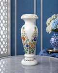 Artisanal 10-Inch Handcrafted White Marble Flower Vase with Intricate Floral Inlay