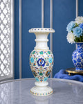 Artisanal 10-Inch Handcrafted White Marble Flower Vase with Delicate Floral Inlay