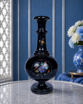 Artisanal 10-Inch Handcrafted Black Marble Flower Vase with Intricate Floral Inlay