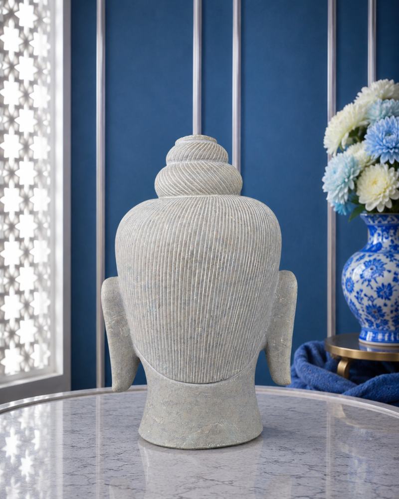 Artisanal 12-Inch Handcrafted Green Marble Buddha Head Statue