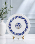 13-Inch Blue Floral Inlay White Marble Decorative Plate