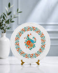 10-Inch Floral Inlay White Marble Decorative Plate