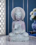 Artisanal 14-Inch Handcrafted Green Marble Buddha Statue in Abhaya Mudra