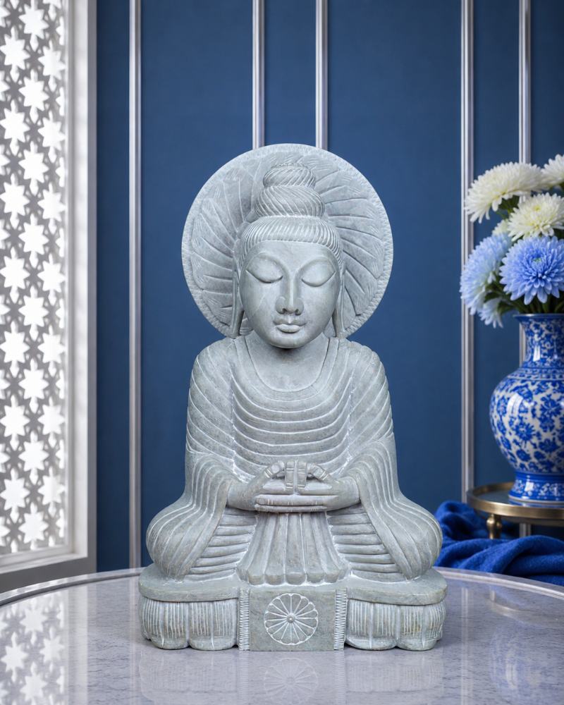Artisanal 12-Inch Handcrafted Green Marble Meditating Buddha Statue