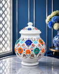 Artisanal 5-Inch Handcrafted White Marble Inlay Flower Pot with Lid