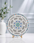 18-Inch Ornate Floral and Lattice Inlay White Marble Decorative Plate