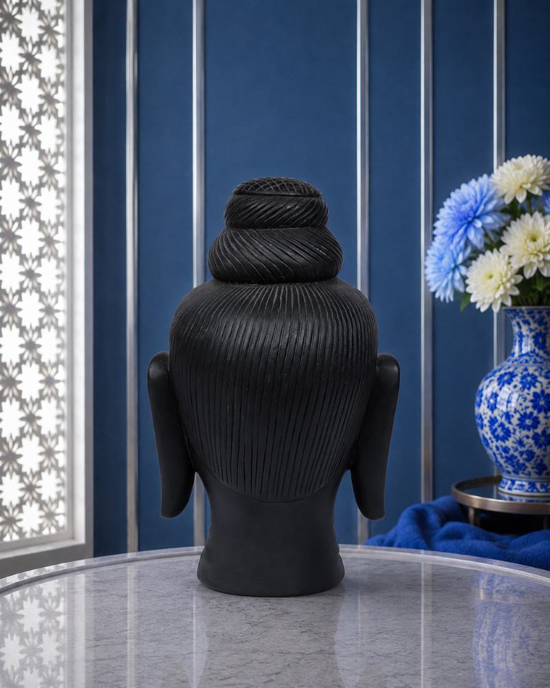 Artisanal 11-Inch Handcrafted Black Marble Buddha Head Statue