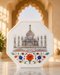 12-Inch Octagonal Taj Mahal Inlay White Marble Side Table