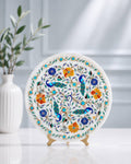 10-Inch Peacock and Floral Inlay White Marble Decorative Plate