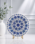 13-Inch Cobalt Blue Petal Inlay White Marble Decorative Plate