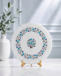 12-Inch Azure Blossom Inlay White Marble Decorative Plate