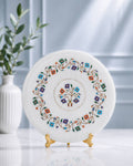 12-Inch Multi-Floral Inlay Decorative Marble Plate