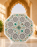 12-Inch Octagonal White Marble Side Table with Lattice Floral Design